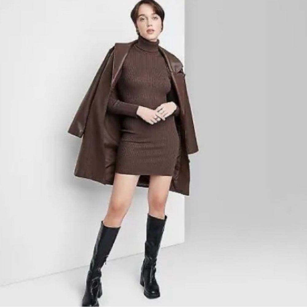 Wild fable NWT 1X brown ribbed mock turtleneck long sleeved sweater dress